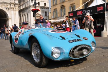 1953 built light blue GORDINI T24 S at 1000 Miglia vintage car race in Brescia clipart