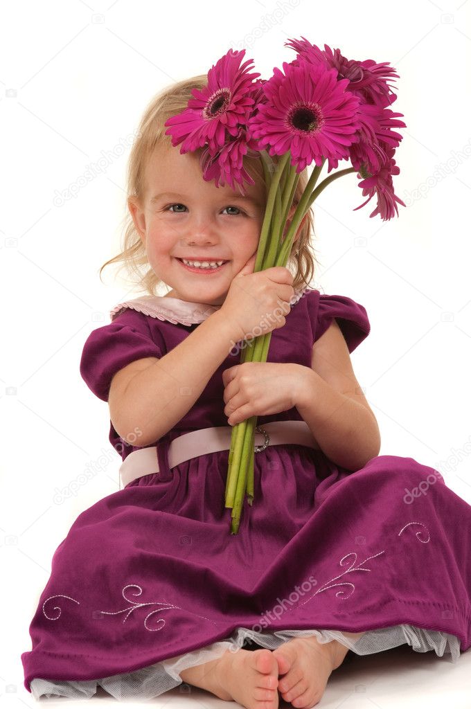 Little Girl and Flowers
