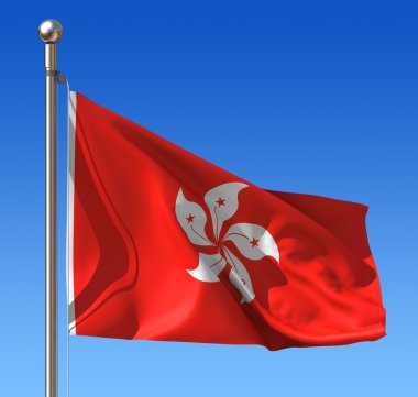 Flag of Hong Kong against blue sky clipart