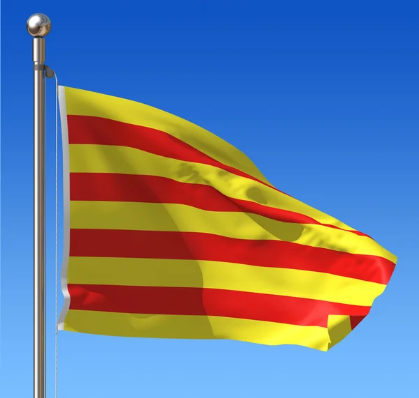 Flag of Catalonia against blue sky. — Stock Photo, Image