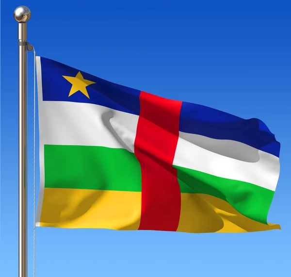 Orta Afrika Cumhuriyeti bayrağı mavi gökyüzü. — Stok fotoğraf
