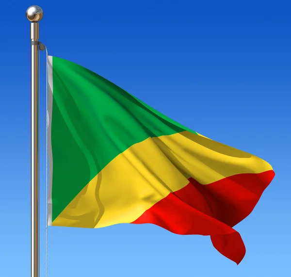 Mavi gökyüzü karşı Kongo Cumhuriyeti bayrağı — Stok fotoğraf