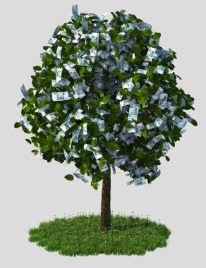 Money tree, thousand rubbles bills clipart