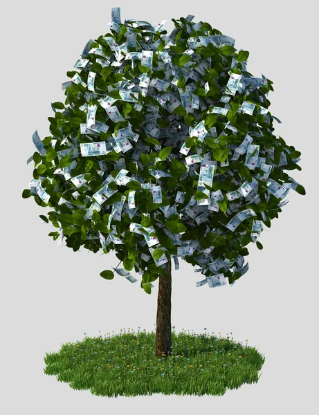 Árvore de dinheiro, mil notas de escombros — Fotografia de Stock