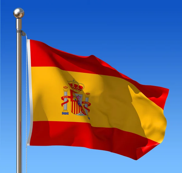 Flagge Spaniens vor blauem Himmel. — Stockfoto