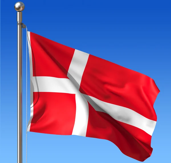 Flaga Danii przeciw błękitne niebo. — Zdjęcie stockowe