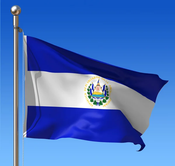 Proti modré obloze Salvadorská vlajka. — Stock fotografie