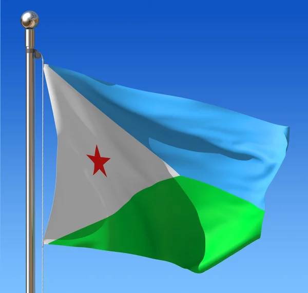Dzsibuti zászlaja kék ég ellen. — Stock Fotó