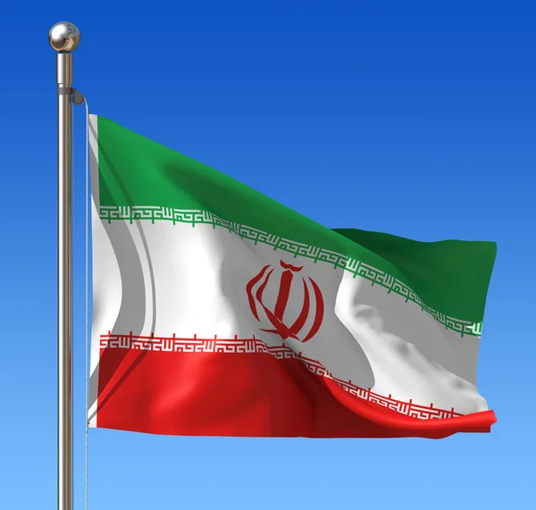 Vlag van iran tegen blauwe hemel. — Stockfoto