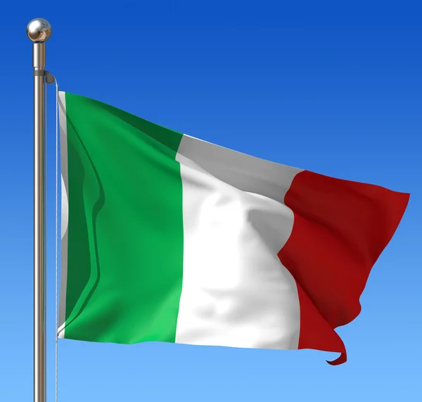 Vlajka Itálie proti modré obloze. — Stock fotografie