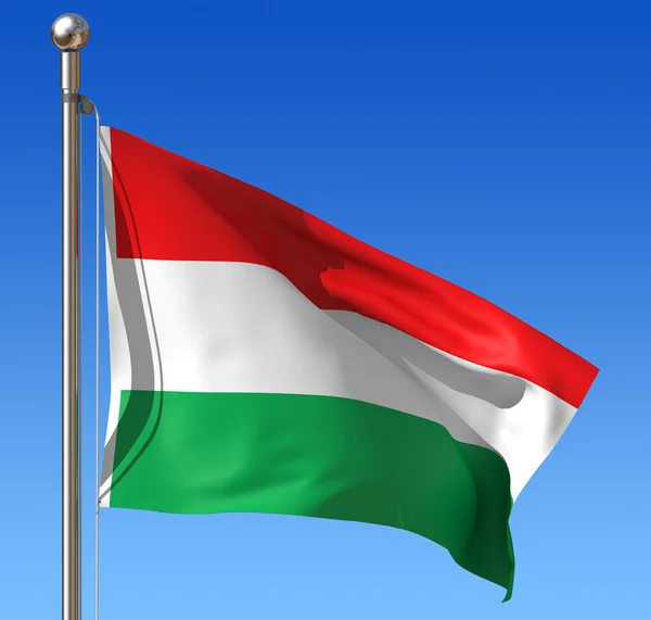 Flaga Węgier przeciw błękitne niebo. — Zdjęcie stockowe