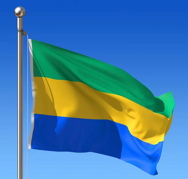 Gabon zászlaja kék ég ellen. — Stock Fotó