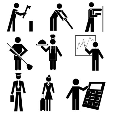 Different occupations black icons clipart