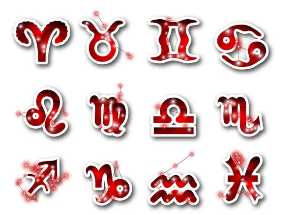 Símbolos do zodíaco vermelho decorados constelações do zodíaco — Vetor de Stock