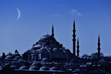 Suleiman Mosque at night clipart