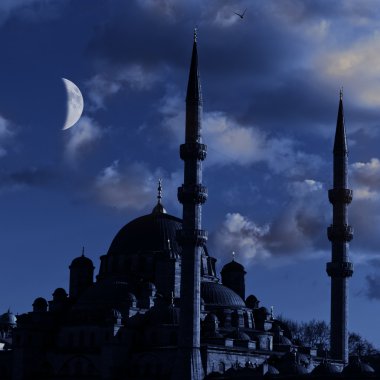 Yeni cammii mosque at night dusk clipart