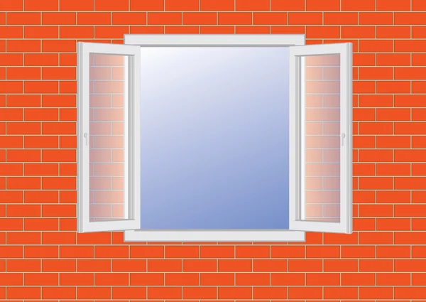 Geöffnetes Fenster an einer Ziegelwand — Stockvektor