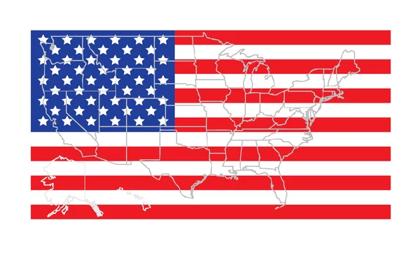 VS-staten kaart overzicht over vlag — Stockvector