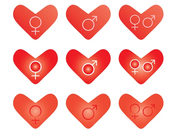 Valentines avec symboles de genre — Image vectorielle