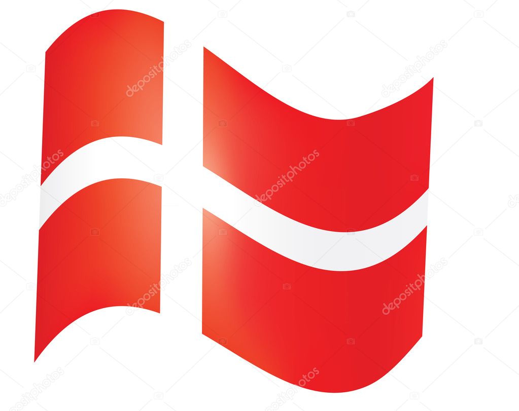 Fly-away Danish flag over white vector illustration