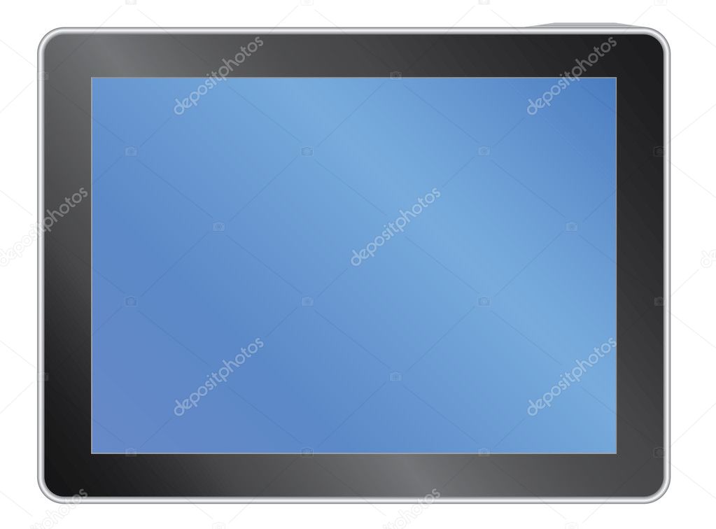 Tablet with blank blue screen