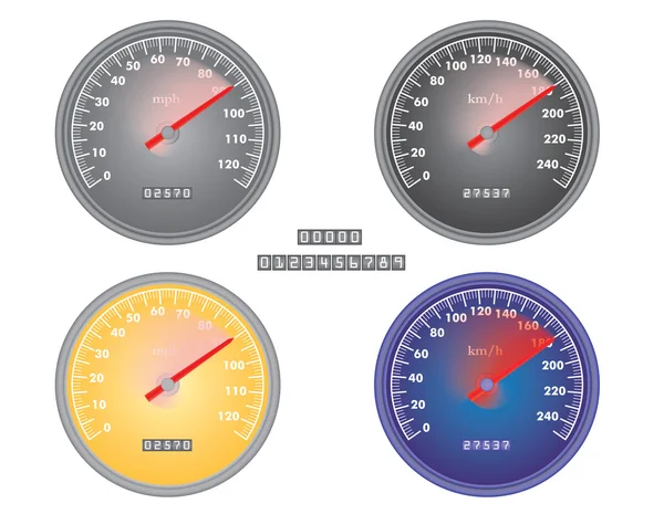 Conjunto de velocímetros mph y kph — Vector de stock