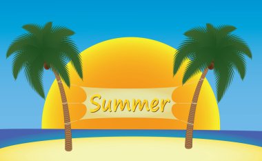 Summer banner hanging on palm trees clipart