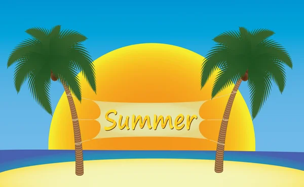 stock vector Summer banner hanging on palm trees