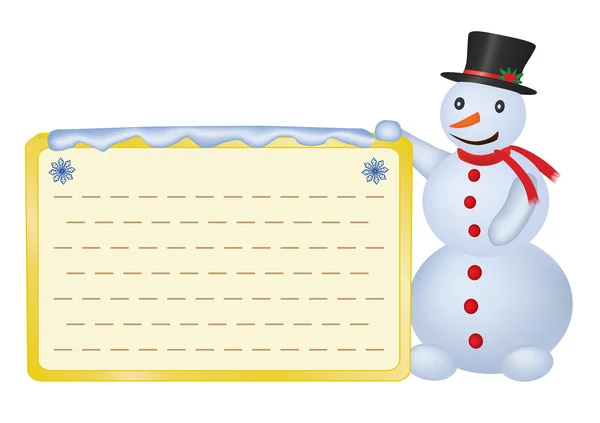 Snowman with greetings card — Stock Vector