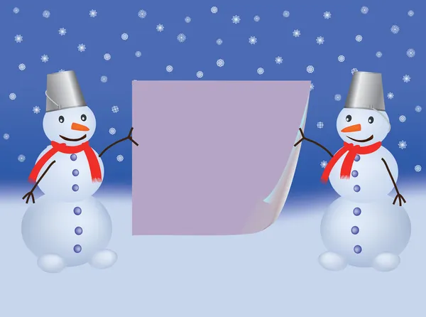 Two snowmen with paper page — Stock Vector