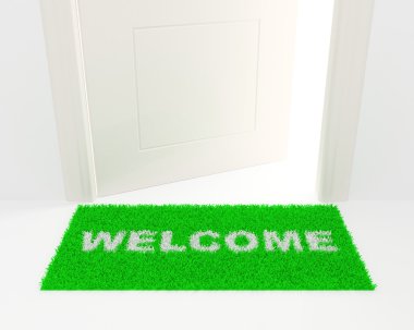 The white door and green rug. clipart