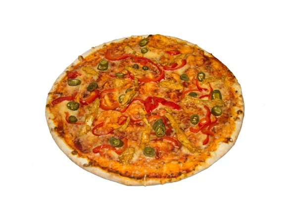 Isolierte italienische Pizza mit einer Scheibe lizenzfreie Stockfotos