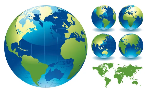 Világ globe térképek Stock Vektor