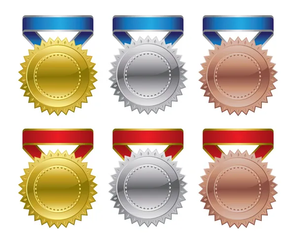 Gold Silver Bronze Award Medals — Stock Vector