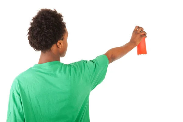 黑人少年与涂鸦气溶胶 — 图库照片