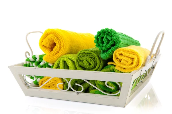 Tray rolled towels — Stock Photo, Image