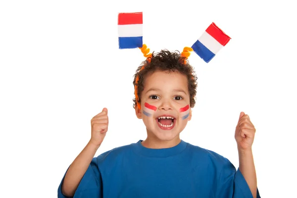 Holländisches Kind als Fußballfan — Stockfoto