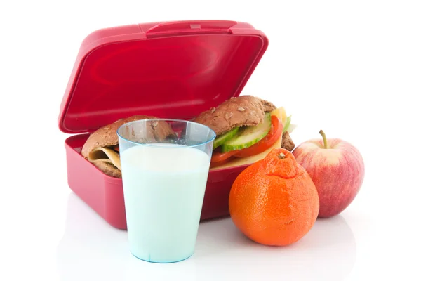 午餐盒与健康面包卷 — 图库照片