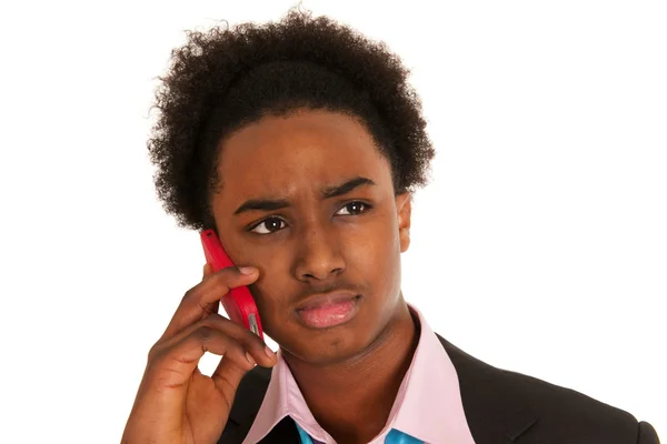 Biznes czarny mężczyzna z telefonu komórkowego — Zdjęcie stockowe