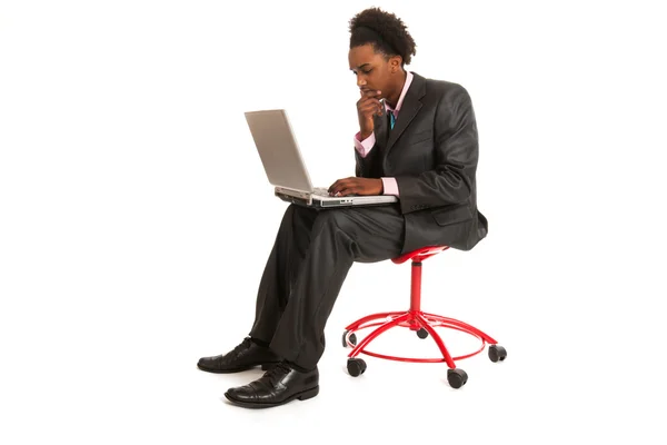 Black business man with laptop — Stock Photo, Image