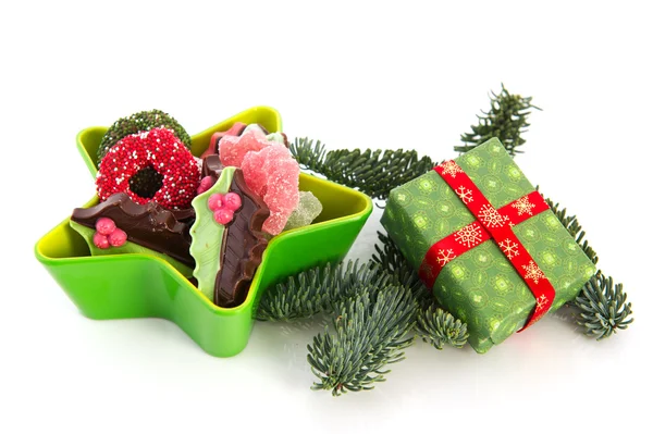 Christmas chocolate candy with present — Stock Photo, Image