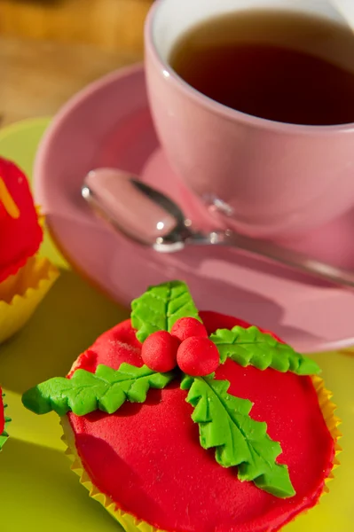 Cupcake de Natal pelo chá — Fotografia de Stock