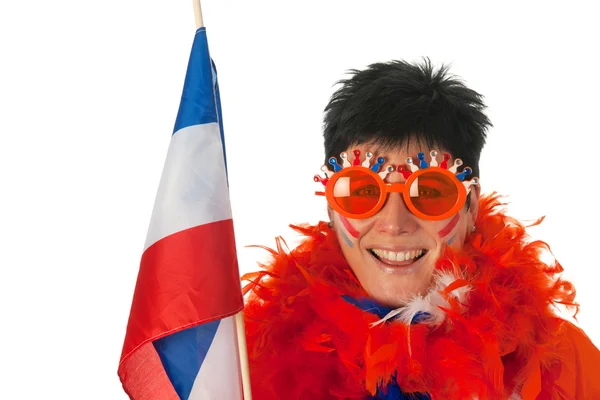 Donna olandese con bandiera come tifosa di calcio — Foto Stock