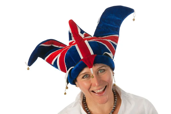 Woman with Brittain funny hat — Stock Photo, Image