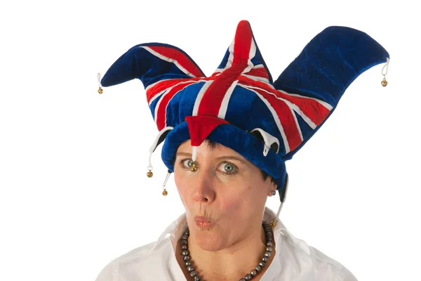 Žena s legračním klobouku brittain — Stock fotografie