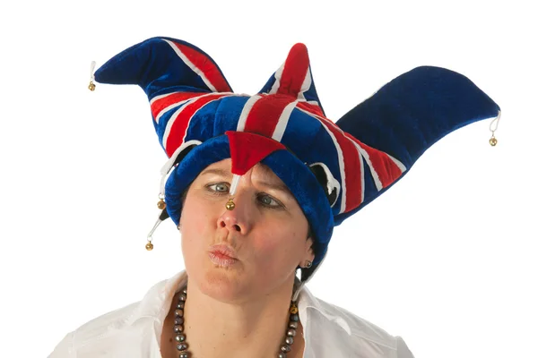 Žena s legračním klobouku brittain — Stock fotografie
