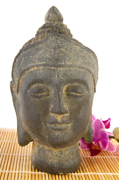 Buddha s růžovou orchidej — Stock fotografie