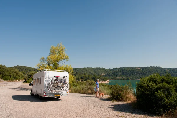 With mobile home in France — Stock Photo, Image