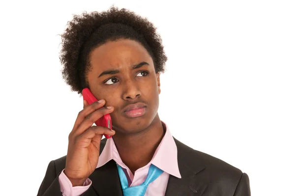 Siyah iş adamı ile hareket eden telefon — Stok fotoğraf
