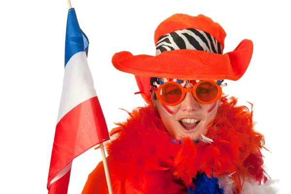 Holenderska kobieta z flagą jako fan piłki nożnej — Zdjęcie stockowe